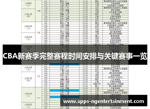 CBA新赛季完整赛程时间安排与关键赛事一览