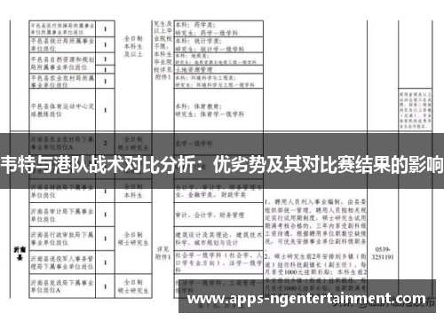 韦特与港队战术对比分析：优劣势及其对比赛结果的影响